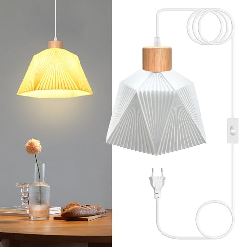3D Gedruckter Hängelampe mit Stecker, Lampenfassung E27 mit 500CM Kabel und 3D Mehrseitige Lampenschirm, Pendelleuchte mit Stecker, Lampenkabel mit Schalter, Hängeleuchte Steckdose, Kreatives Licht