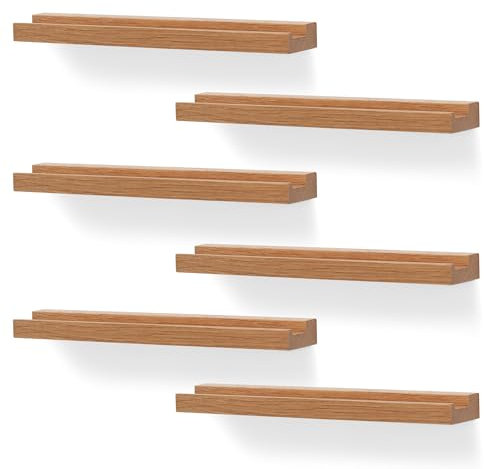 NIUBEST Vinyl Record Wall Mount,6 Pack-Vinyl Record Shelves Record Album Display Holder for LP, CD, Book Art Storage Vintage Home Decor(Wood Color)