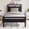 HOJINLINERO Bettgestell Metallbett 90x200 mit Lattenrost & USB Ladefunktion,Einzelbett Gästebett Jugendbett 90x200 mit Stauraum Kopfteil,Bettrahmen aus Metall Holz,Stauraumbett Bed Frame,Schwarz