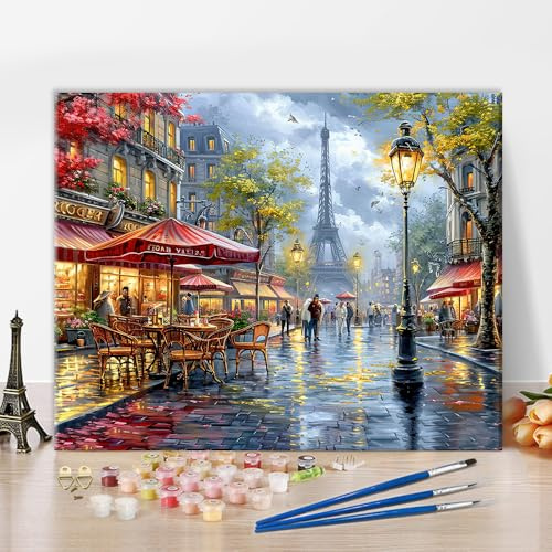 TISHIRON Paint by Numbers for Adults - DIY Adult Paint by Number Kits Painting on Canvas Romantic Cityscape Painting by Numbers for Beginners, Art Craft Kits for Adults, 16x20 Inch(Frameless)