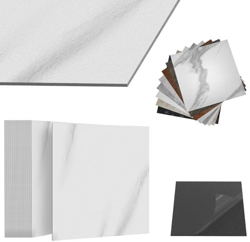 ACXIN Pavimento in PVC autoadesivo con effetto piastrelle, piastrelle adesive per pavimento, impermeabile, per cucina, bagno, soggiorno (effetto marmo bianco, 2,5 m², confezione: 27 piastrelle)