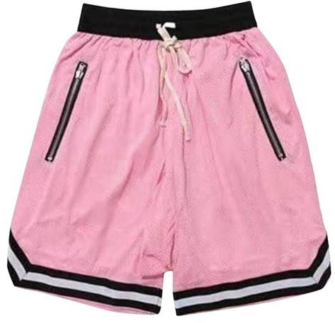 OVARA Short de basket-ball pour homme, respirant, léger, short de sport, entraînement, course à pied, avec cordon de serrage pour homme, taille S à 5XL, 1-Rose, M