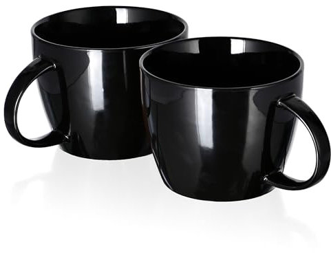 Ceramic Coffee Mugs, 30 oz Set of 2, Glossy Large Soup Mug Big Coffee Cup Set for Cappuccino Latte Soup Cereal and Salad, Couple Mugs for Him and Her Gift, Black