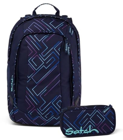 Satch Air Schulrucksack Set 2tlg. inkl. Schlamperbox (Purple Laser)