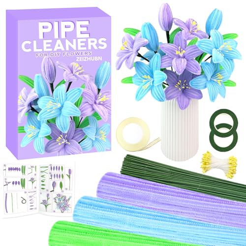 ZEIZHUBN 300 Pezzi Scovolini Colorati per Lavoretti, 3 Colori Scovolini Colorati Set di Ciniglia, DIY Pipe Cleaner con Steli di Fiori Pistilli Fai da Te Decorativi Artigianali (Viola)
