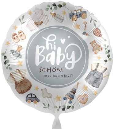 Folienballon Hi Baby 'Schön, dass du da bist' Ballon Babyparty Geburt Party Baby Junge Luftballon Made in EU, Helium geeignet