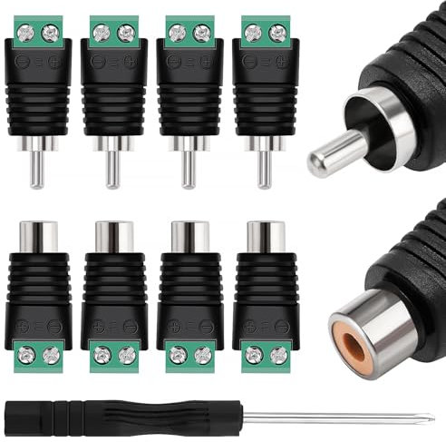 KUOQIY 4 Pares RCA Macho Hembra Conector Adaptador, RCA Macho Enchufe & Hembra Socket a AV Tornillo Terminal Bloque, Audio Video Conector Adaptador, para Sistema de Cámara de Seguridad CCTV