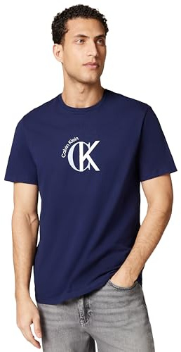 Calvin Klein Herren T-Shirt Kurzarm Graphic mit Rundhalsausschnitt, Blau (Maritime Blue), XS