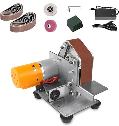 Mini Bandschleifer, Elektrischer Bandschleifer, 7-Stufig Verstellbarer Polierer mit Schleifscheibe, Polierscheibe und 20pcs 330x30 mm Schleifbänder Geliefert Für Messerschleifen und Holzbearbeitung