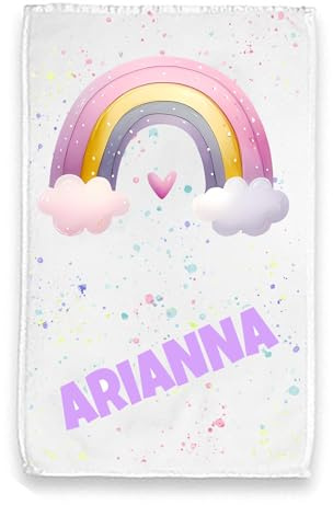 Mr. Gadgets Personalisiertes Handtuch mit Namen – Badetücher – 30 x 50 cm – Mikro-Frottee & 100 % Baumwolle (Regenbogen-Herz)