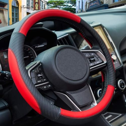 HHUIYUYY Leder Auto Lenkrad Abdeckung für Peugeot 107 108 206 207 207CC 208, LenkradhüLle Anti-Rutsch Lenkrad Bezug Leder SchutzhüLle.