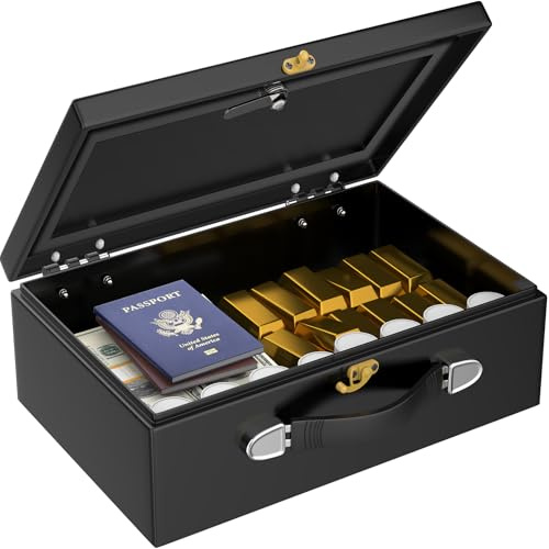 Tragbarer Feuersicherer Tresor, 30L Sicherheitsbox für Dokumente & Bargeld, Kompakter Feuerfester Safe mit Tragegriff
