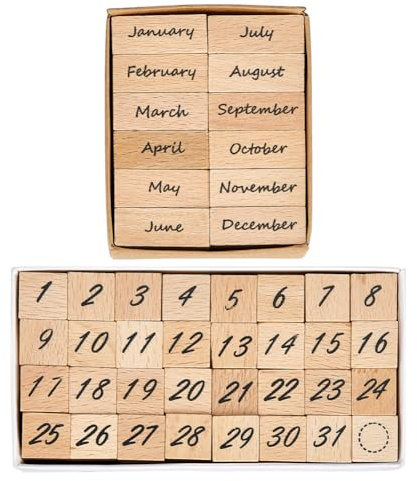 PH PandaHall 44 Teiliges Monatsstempel Set Aus Holz Mit 0~31 Zahlen Dekoratives Retro Stempel Set Für Journaling DIY Basteln Buchstaben Tagebuch Geburtstagskarte Kunst Scrapbooking Party Geschenk