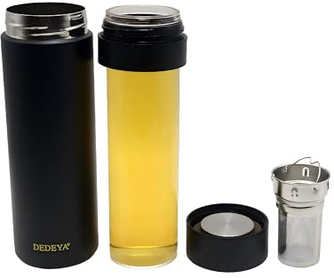 DEDEYA 15oz glass lined thermos with Infuser for Hot and Cold drink | Stainless Steel Vacuum Insulated Water Bottle with glass liner inside Leakproof Travel Mug with Filter