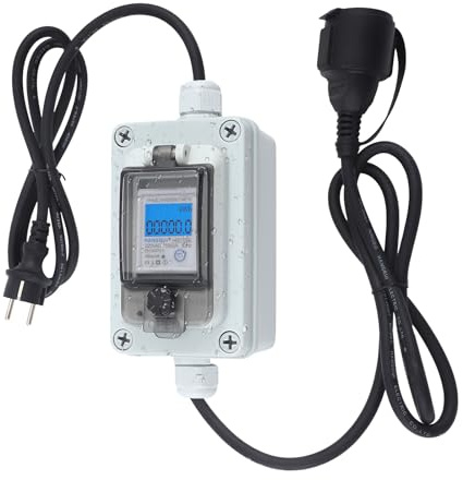 Eirolace Mobiler Digitaler Stromzähler 230V, 60A Mobile Meter CEE Outdoor KWH Messgerät mit IP67 Wasserdich, Industriestecker LED Stromzähler mit Reset, Gummischlauchkabel Tragbar