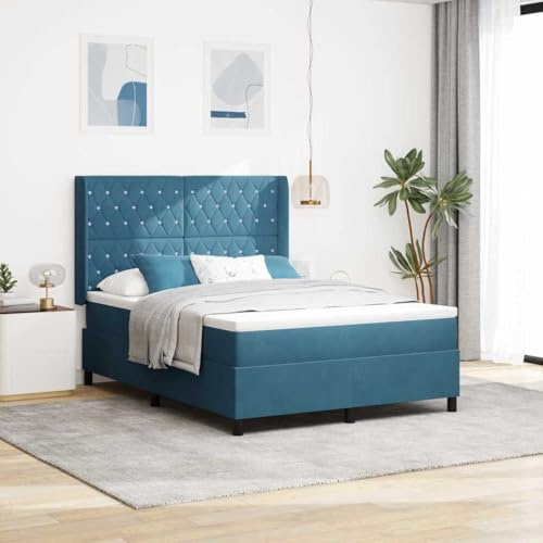 Yunovire Boxspringbett mit Kopfteil, Blau 160x200 cm, Samtbezug, verstellbar, Holzrahmen, modernes Schlafzimmer Möbel