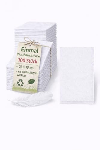 BUXMED 100 Stück Einmal Waschhandschuh 23 x 15 cm Waschlappen aus Molton für Erwachsene und Babys, weich & sanft, Einweg, Einmal Waschhandschuhe, Waschhandschuh Körper, Einmalwaschlappen