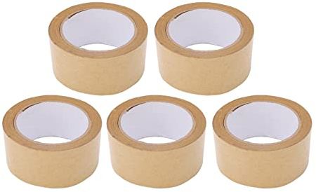 Shuoshenm 5 rouleaux de ruban en papier kraft, ruban d’emballage auto-adhésif, ruban de scellage pour cartons gommé à haute résistance à la traction, pour un conditionnement