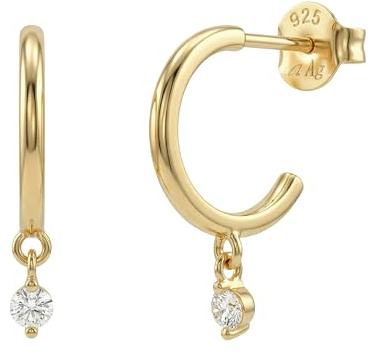 AMOR - Damen Ohrringe 925 Silber - Vergoldet/Golden - mit Zirkonia Stein - Creole - AMR-E0040
