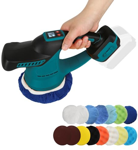Lucidatrice auto per Makita 18 V, lucidatrice eccentrica senza spazzole da 15,2 cm, con velocità a 6 livelli fino a 6000 giri/min, per lucidatura, cera, trattamento auto (blu, per Makita)