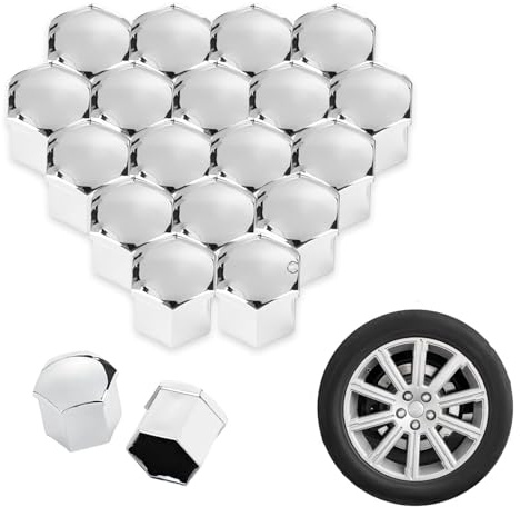 VAPORVERSE 20 Piezas Cubre Tornillos Llantas para Peugeot 407, Cubiertas de Tuerca de Rueda Tapones de Pernos Protección,Silver - 21mm