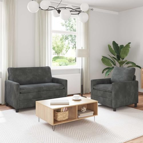 Kaloriko Sofa Set 2-teilig Hellgrau Polyester Polstergarnitur 1-Sitzer und 2-Sitzer mit Metallrahmen Bezüge abnehmbar für Wohnzimmer Büro Lounge gemütlich und platzsparend
