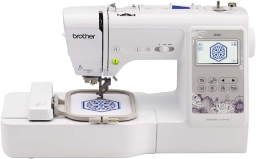 Brother SE600 Sewing and Embroidery Machine, 80 Designs, 103 Built-In Stitches, Computerized, 4 x 4 Hoop Area, 3.2 LCD Touchscreen Display, 7 Included Feet
