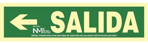 Normaluz RD12101 - Señal Luminiscente Salida Flecha Izquierda Clase B PVC 0,7mm 10,5x42cm con CTE, RIPCI y Apto para la Nueva Legislación, Verde