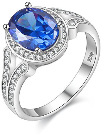 Uloveido Blau Spinel Stein Hochzeit Verlobungsring für Frauen, 925 Sterling Silber Promise Anniversary Ring für Frauen Mädchen Geschenk FJ043