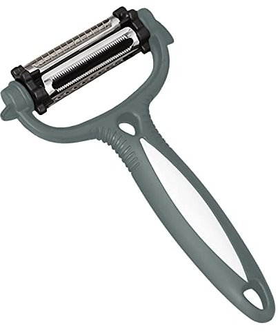 AEX Multifunction Potato Peeler - 3 in 1 Blades Vegetable Peelers for Kitchen | Non-Slip Julienne Slicer for Carrot, Apple, Salads, Stir-Fries, Garnishes - Durable Stainless Steel Veg Peeler (Grey)
