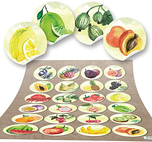 Logbuch-Verlag 24 bunte Obst Aufkleber Früchte Sticker Kinder Kindersticker rund 4 cm gesunde Ernährung Essen basteln
