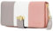 Pomelo Best Portefeuille Femme Cuir Porte Monnaie Porte-chéquiers Porte-Cartes pour 12 Cartes, Classique (Rayé, Gris Blanc Rose)