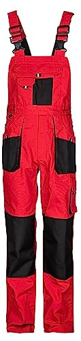 Kastor Salopette De Travail Homme - Salopette Homme Avec Ceinture Élastique, Renfort Aux Genoux, Poches Pour Genouillères, Poche Téléphone, Bretelles Réglables, Poches Multiples Rouge - 56
