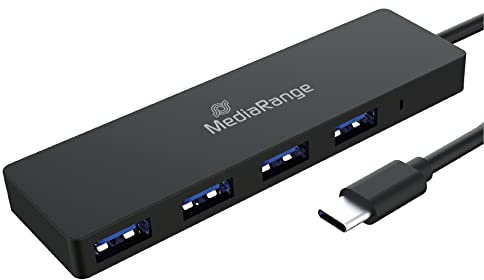 MediaRange USB Type-C™ to USB 3.0 Splitter 1:4, Bus-Powered, Black