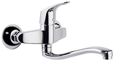 Ramon Soler 690702CC 69E301633 Vulcano – Grifo Monomando Mural de Fregadero con Sistema S2 de Ahorro de Agua del 50% con caño bajo Giratorio, limitador de Temperatura, Cromo