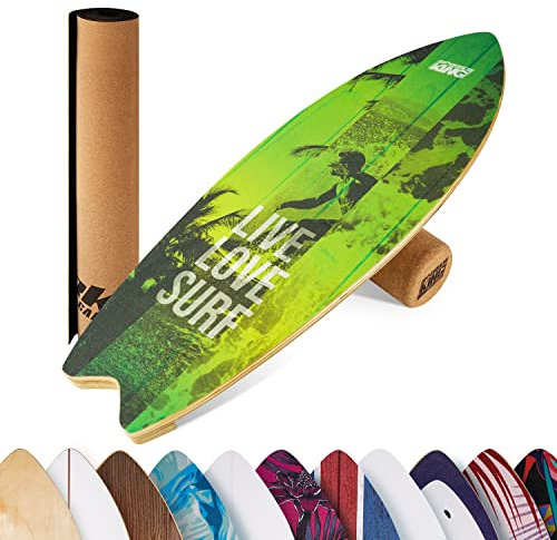 BoarderKING Indoorboard Wave - Balance Board für Indoor-Surfen und Skaten, Gleichgewichtsboard für NeuroMuscular Response Training, inkl. Schutzmatte, grün