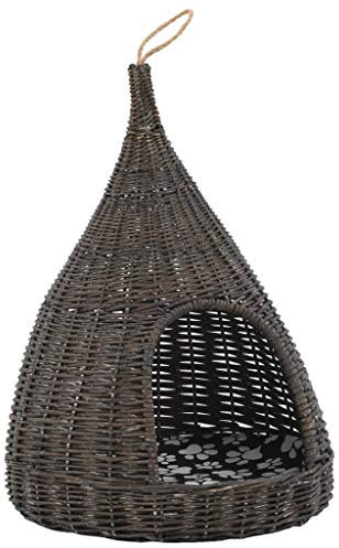vidaXL Katzenhaus mit Kissen Naturweide Tipi Katzenbett Katzenkorb Katzenhöhle