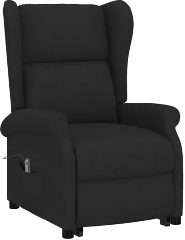 vidaXL Aufstehsessel, Elektrischer Sessel mit Aufstehhilfe, Relaxsessel mit Liegefunktion, Verstellbarer Fernsehsessel Ohrensessel, Schwarz Stoff