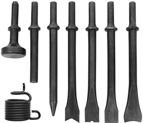 8 Pieces Heavy Duty Pneumatic Chisel Air Hammer Punch Chipping Bits Set Fit for 150/190/250 Air Hammer, Chipping Bits Set for Masonry Concrete Demolition