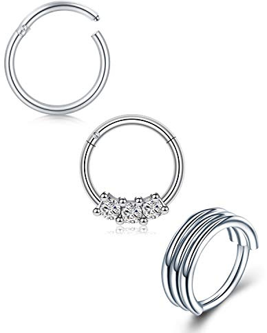 Mayhoop 16G 18G Piercing Septum Clicker Segmento Aro Nariz Acero Inoxidable Anillos Nariz Clicker Anillo Nariz Labio Cartílago Oreja Joyería de Piercing