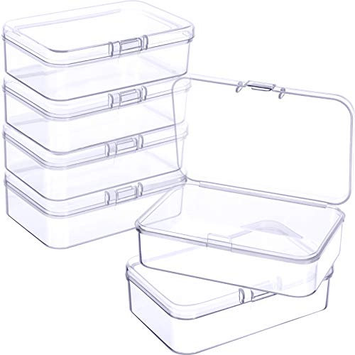 Jetec 6 Stücke Kleine Klar Kunststoff Perlen Aufbewahrung Behälter Box mit Klappdeckel zum Sammeln von Kleinen Gegenständen, Visitenkarten, Spielstücken, Schmuck (3,27 x 2,13 x 1,02 Zoll)