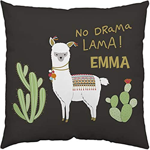 Kissen mit Spruch & Namensdruck | Motiv No Drama Lama in schwarz, grün & weiß | Dekokissen 40 x 40 cm personalisiert