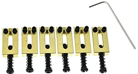 KAISH Solid Brass Guitar Bridge Saddles Brass Saddle 10.8mm String Spacing with Black Screws for Stratocaster/Telecaster