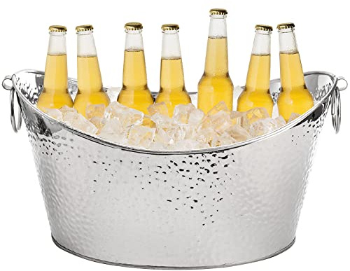 Frcctre 12 l Edelstahl-Getränke-Wanne, großer verzinkter Eiseimer mit Griffen, Getränkekühler, Champagner-Eimer für Partys, Hochzeiten