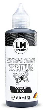 LM Window Color Contour pour fenêtre 80 ml – Noir – Peinture de fenêtre pour le bricolage et la peinture Décoration amovible pour chambre d'enfant, sur bouteilles, miroirs ou carrelages Peinture de