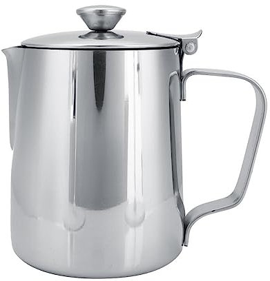 Uadme Brocca per Schiumare il Latte,350ML Bricco per Schiuma da Latte,Lattiera Acciaio Inossidabile,Tazza per Schiumare con Coperchio per Caffè Espresso Cappuccino