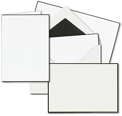 25x Trauerkarten Sets - DIN A6 Doppelkarten mit gefütterten Umschlägen C6 - beides mit handgemachter schwarzer Rand - Faltkarten