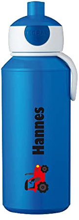 blaue Trinkflasche -Trecker- personalisiert mit Namen I Campus mit Bento-Box & Gabel für Jungen & Mädchen, Traktor