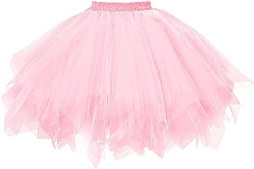 GOOBGS Damen 50er Ballettrock Multi-SchichtenVintage Ballet Blase Firt Tulle Petticoat Puffy Tutu Rosa Medium