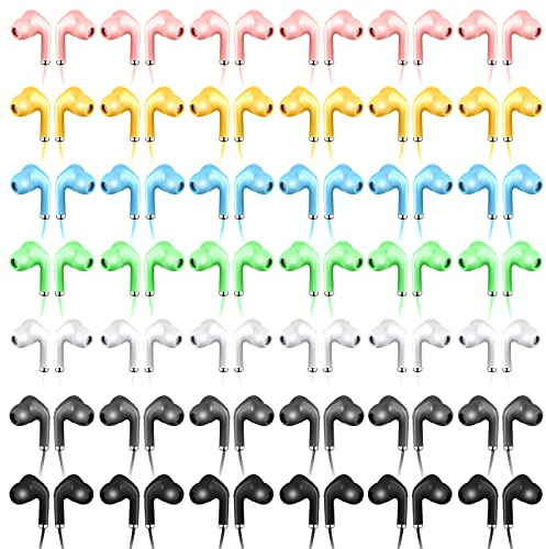 Xinnun 50 Pack Earbuds Bulk with Microphone Classroom Headphones for Students, 7 Colors Kids Headphones Bulk Earphones, 3.6ft Cable, Compatible with Most Devices